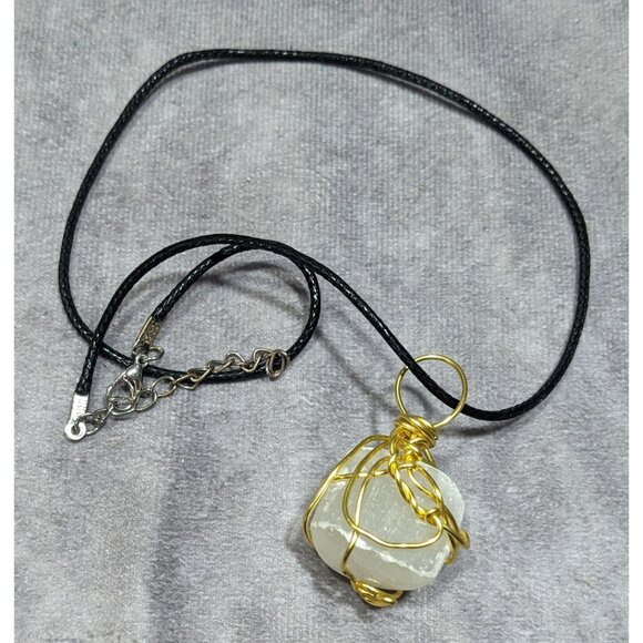 Handmade Wire Wrapped Raw Stone Pendant Necklace - Picture 5 of 5